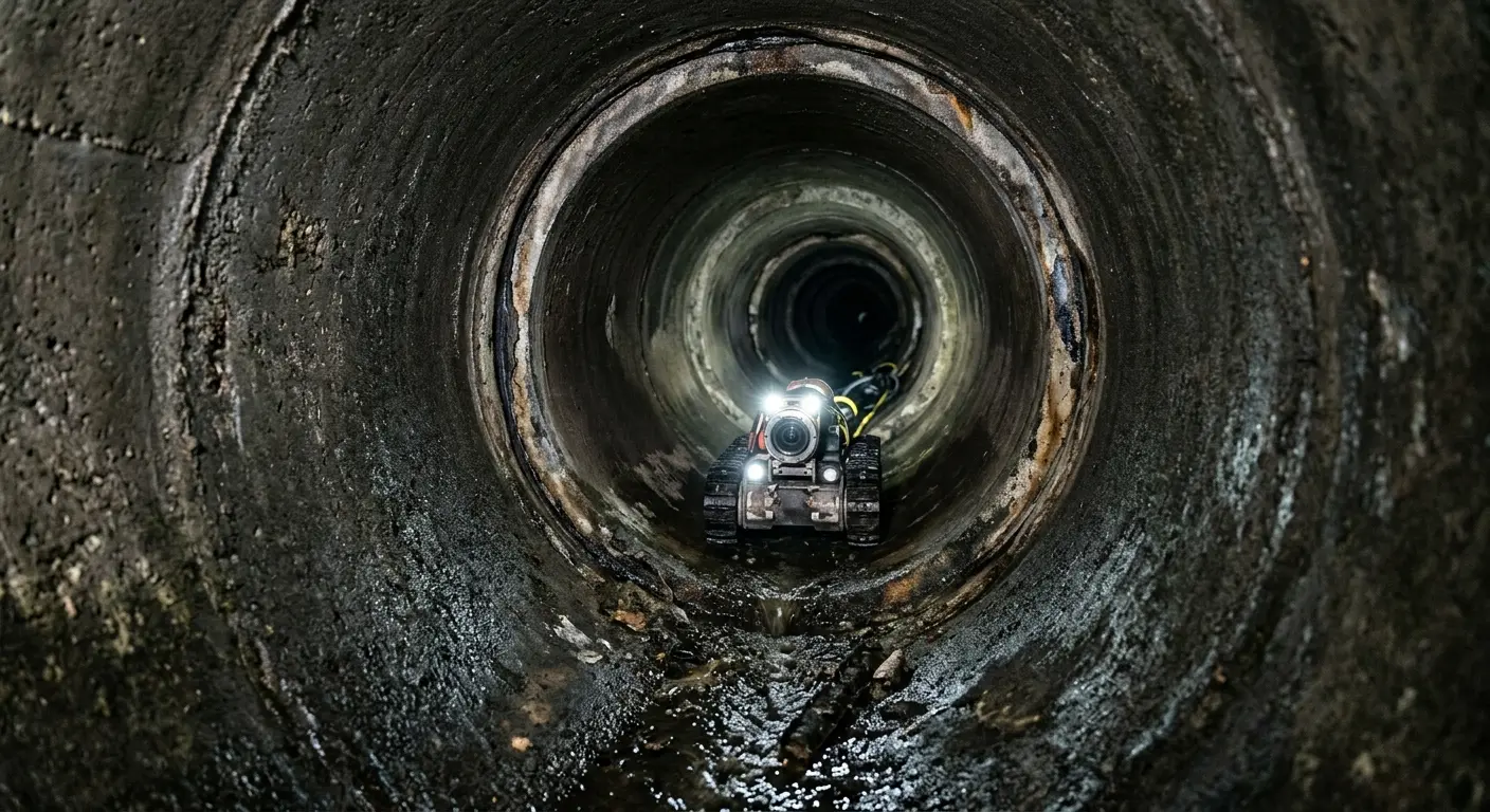 Robotic sewer camera inspecting pipe interior for Drain Snake Service in Martha Lake